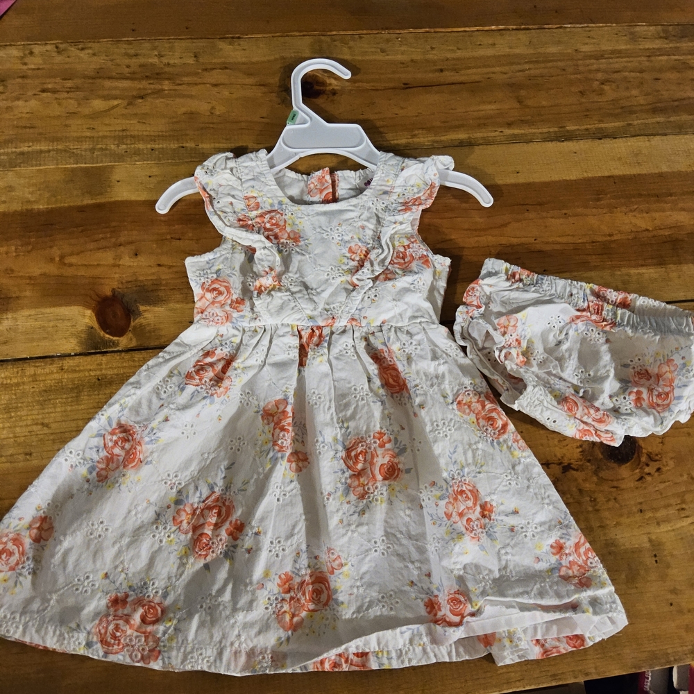 Girls White Floral Eyelet Dress with Bloomers